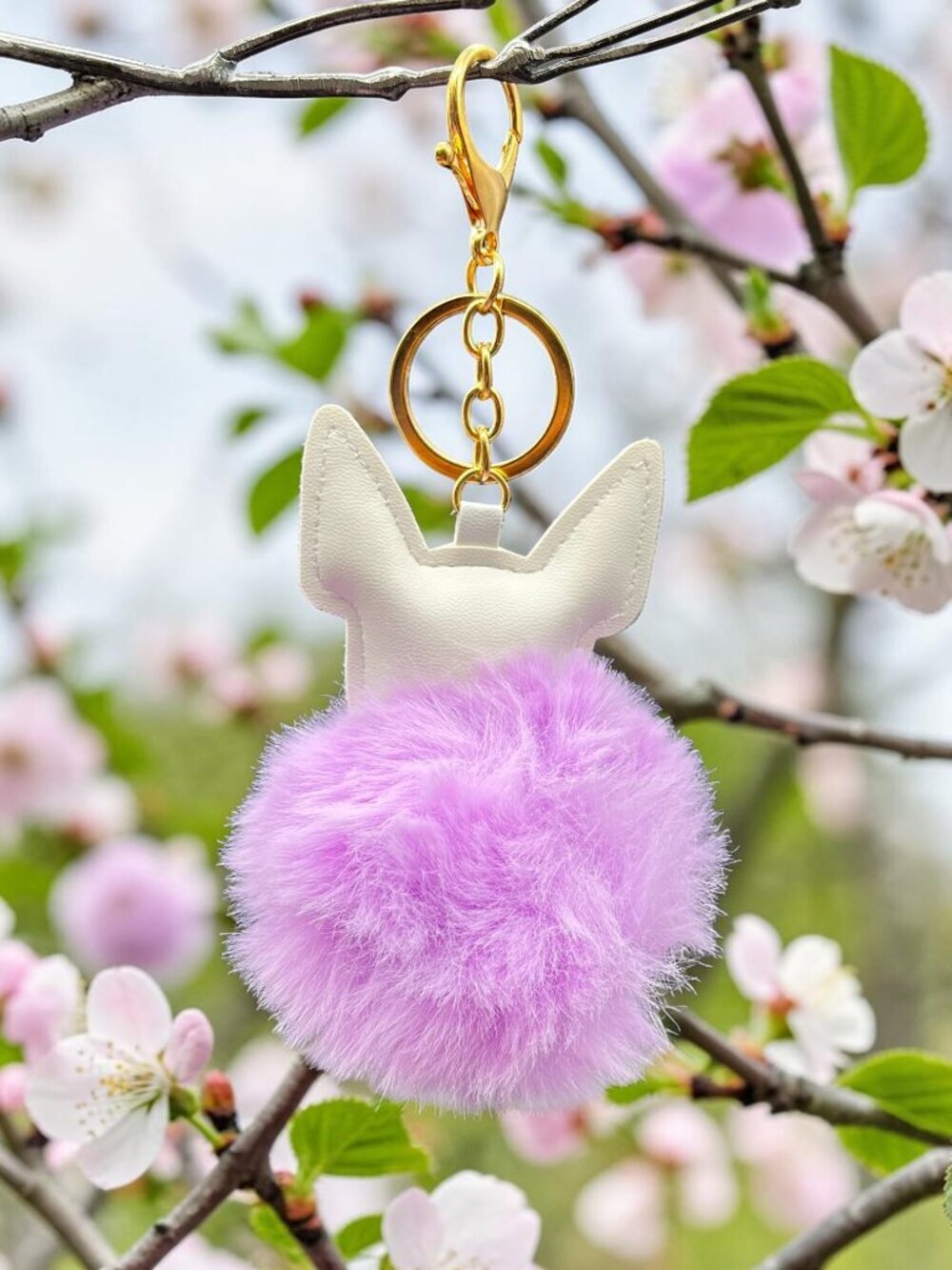 Purple Pom Pom Dog Keychain - Picture 4 of 4